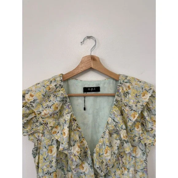 O.p.t. Kate Floral Poplin Ruffle V-Neck Dress – Multicolor – Size L - Picture 3 of 5